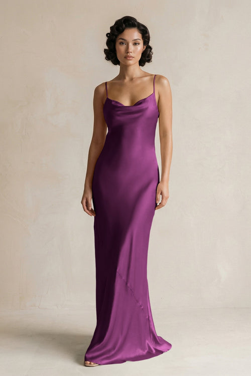 Cami Strap Sheath Satin Bridesmaid Dress in Fig - KissProm Bridesmaid Dresses