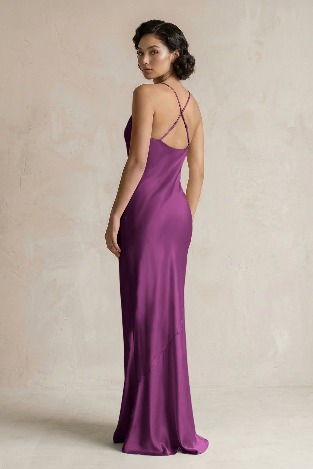 Cami Strap Sheath Satin Bridesmaid Dress in Fig - KissProm Bridesmaid Dresses
