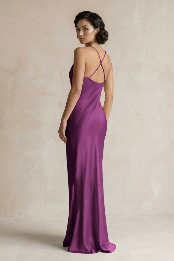 Cami Strap Sheath Satin Bridesmaid Dress in Fig - KissProm Bridesmaid Dresses