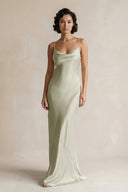Cami Strap Sheath Satin Bridesmaid Dress in Frost - KissProm Bridesmaid Dresses