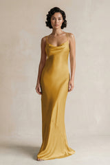 Cami Strap Sheath Satin Bridesmaid Dress in Gold - KissProm Bridesmaid Dresses