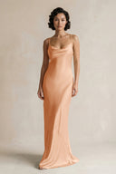 Cami Strap Sheath Satin Bridesmaid Dress in Golden Champagne - KissProm Bridesmaid Dresses
