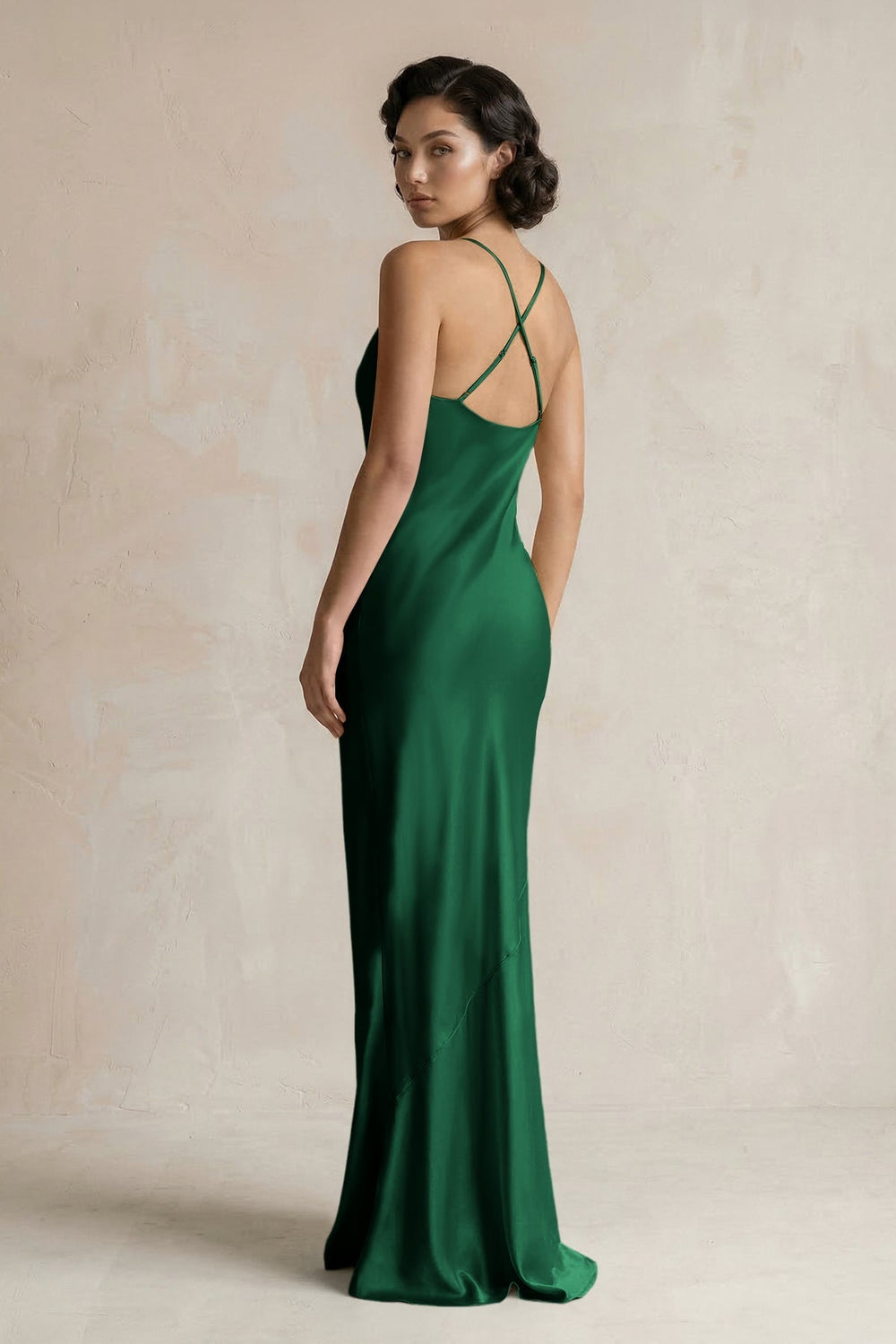Cami Strap Sheath Satin Bridesmaid Dress in Green - KissProm Bridesmaid Dresses