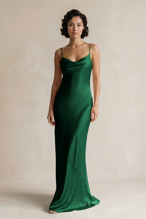 Cami Strap Sheath Satin Bridesmaid Dress in Green - KissProm Bridesmaid Dresses