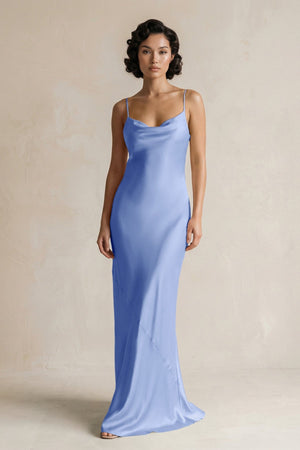Cami Strap Sheath Satin Bridesmaid Dress in Ice - KissProm Bridesmaid Dresses