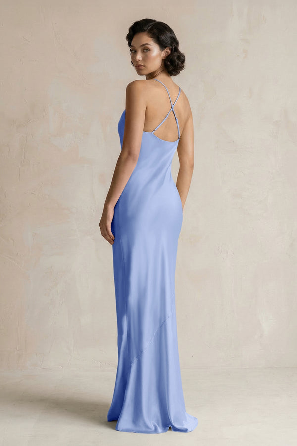 Cami Strap Sheath Satin Bridesmaid Dress in Ice - KissProm Bridesmaid Dresses
