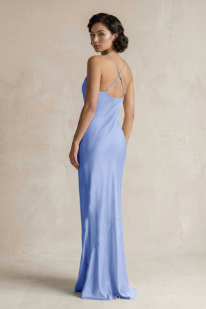 Cami Strap Sheath Satin Bridesmaid Dress in Ice - KissProm Bridesmaid Dresses