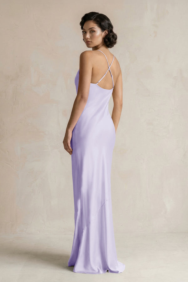 Cami Strap Sheath Satin Bridesmaid Dress in Lavender - KissProm Bridesmaid Dresses