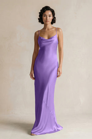 Cami Strap Sheath Satin Bridesmaid Dress in Lilac - KissProm Bridesmaid Dresses