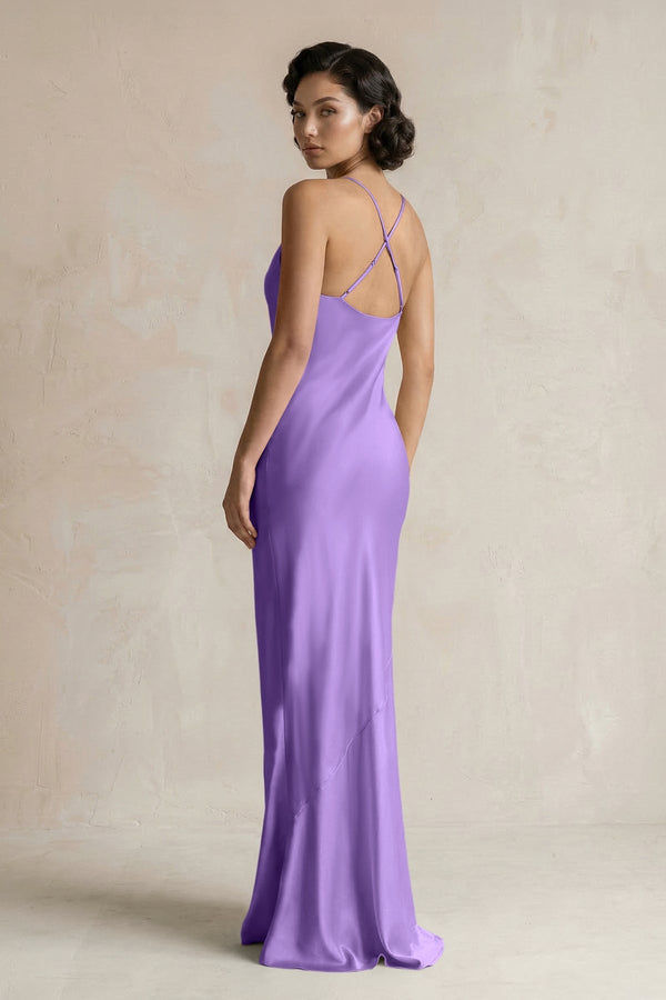 Cami Strap Sheath Satin Bridesmaid Dress in Lilac - KissProm Bridesmaid Dresses
