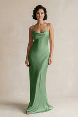 Cami Strap Sheath Satin Bridesmaid Dress in Matcha - KissProm Bridesmaid Dresses