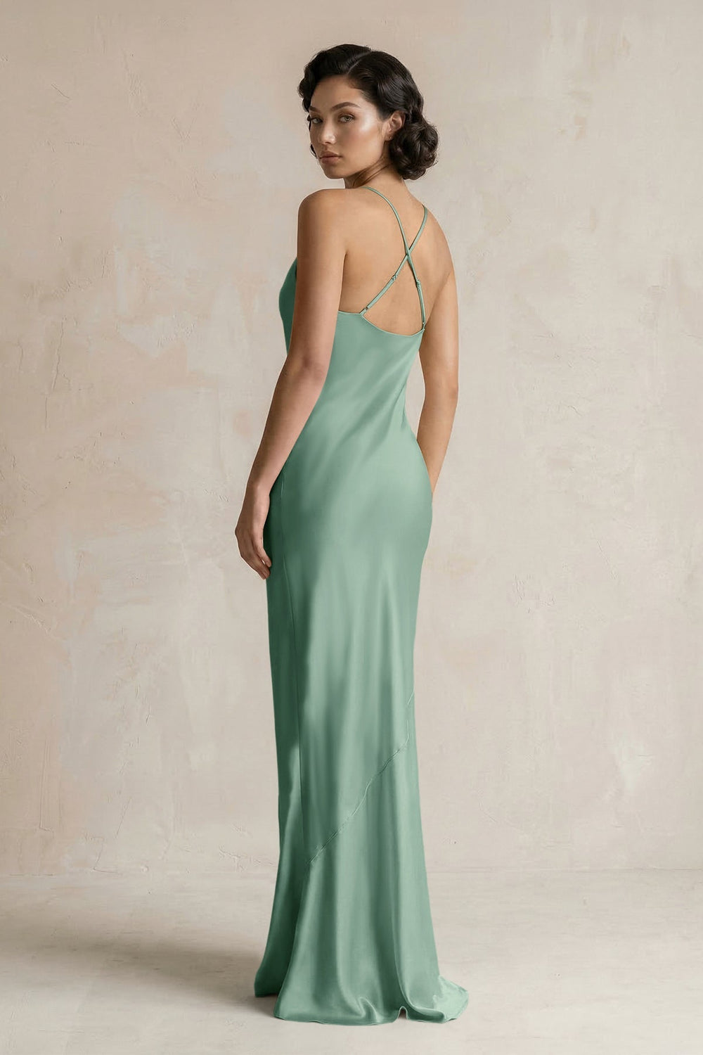 Cami Strap Sheath Satin Bridesmaid Dress in Mint Green - KissProm Bridesmaid Dresses