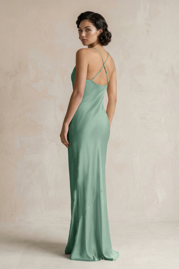 Cami Strap Sheath Satin Bridesmaid Dress in Mint Green - KissProm Bridesmaid Dresses