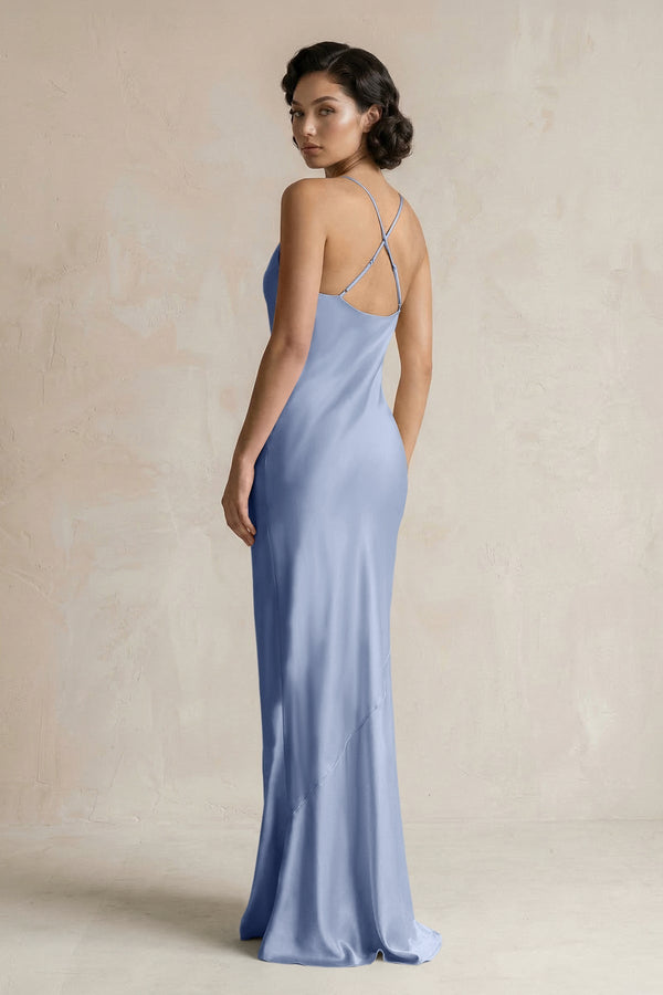 Cami Strap Sheath Satin Bridesmaid Dress in Mist - KissProm Bridesmaid Dresses