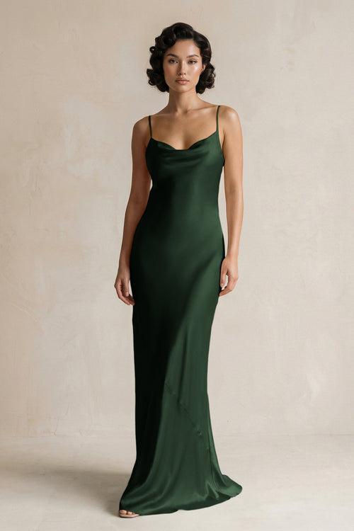 Cami Strap Sheath Satin Bridesmaid Dress in Moss - KissProm Bridesmaid Dresses