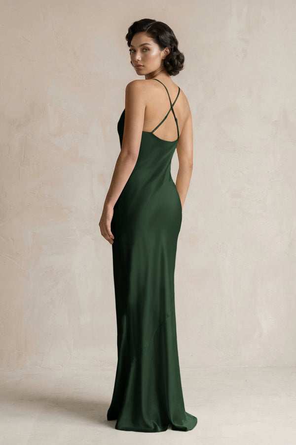 Cami Strap Sheath Satin Bridesmaid Dress in Moss - KissProm Bridesmaid Dresses