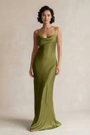 Cami Strap Sheath Satin Bridesmaid Dress in Moss Green - KissProm Bridesmaid Dresses