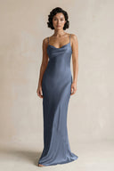 Cami Strap Sheath Satin Bridesmaid Dress in Neptune - KissProm Bridesmaid Dresses
