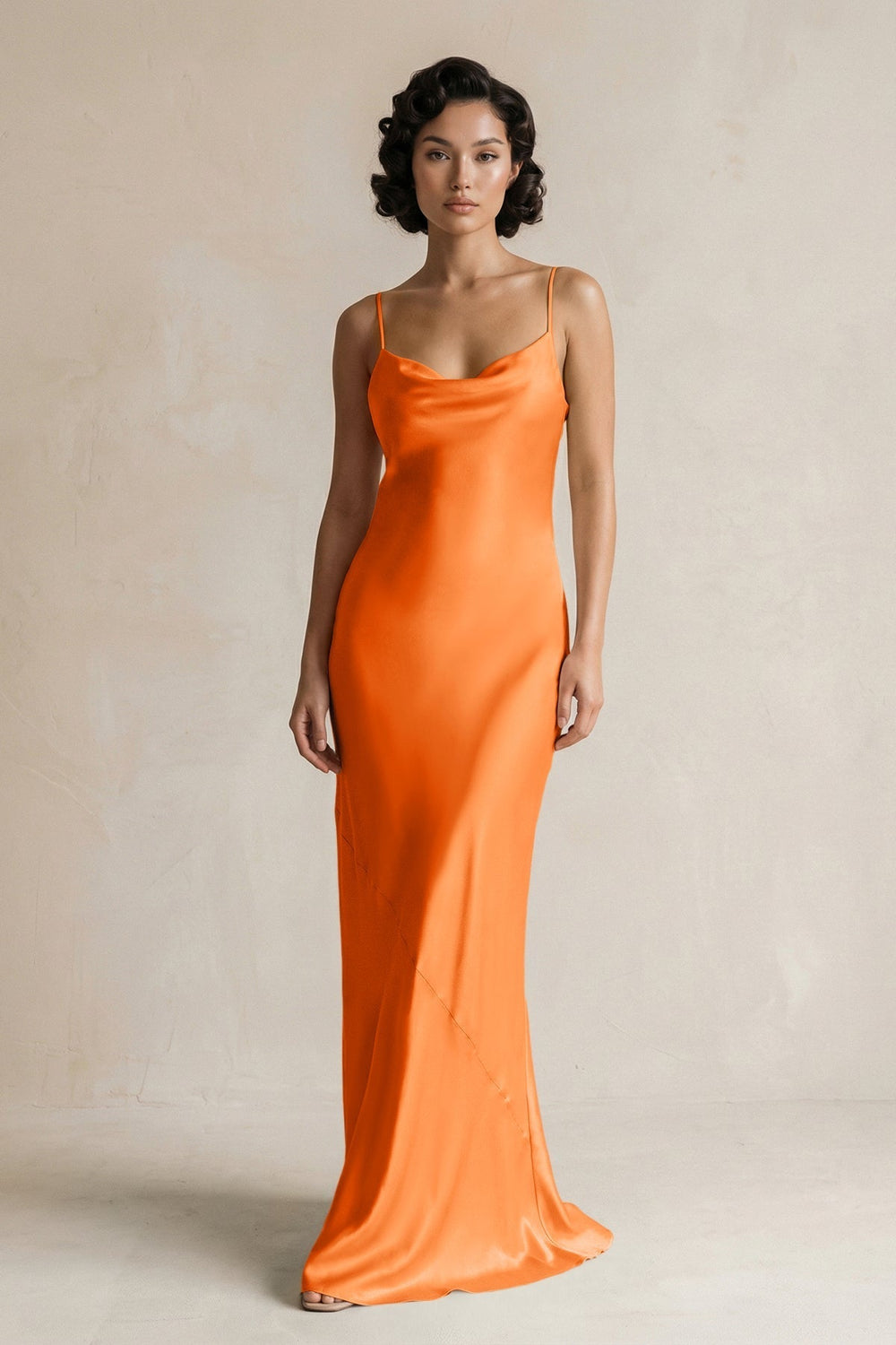 Cami Strap Sheath Satin Bridesmaid Dress in Orange - KissProm Bridesmaid Dresses