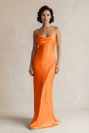 Cami Strap Sheath Satin Bridesmaid Dress in Orange - KissProm Bridesmaid Dresses