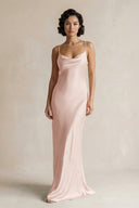 Cami Strap Sheath Satin Bridesmaid Dress in Pale Blush - KissProm Bridesmaid Dresses