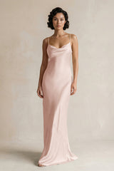Cami Strap Sheath Satin Bridesmaid Dress in Pale Blush - KissProm Bridesmaid Dresses