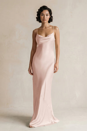 Cami Strap Sheath Satin Bridesmaid Dress in Pale Blush - KissProm Bridesmaid Dresses
