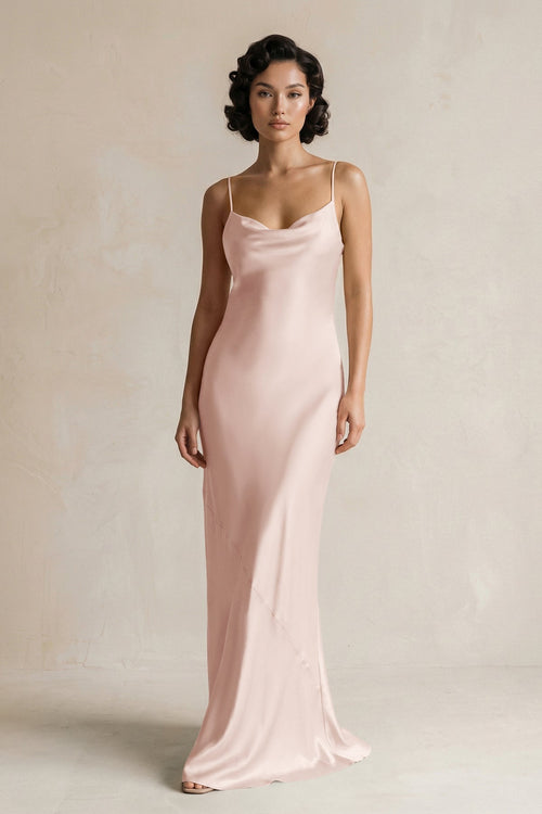 Cami Strap Sheath Satin Bridesmaid Dress in Pale Blush - KissProm Bridesmaid Dresses