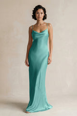 Cami Strap Sheath Satin Bridesmaid Dress in Pale Pistachio - KissProm Bridesmaid Dresses