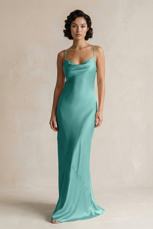 Cami Strap Sheath Satin Bridesmaid Dress in Pale Pistachio - KissProm Bridesmaid Dresses
