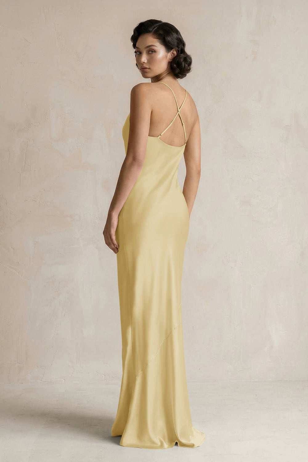 Cami Strap Sheath Satin Bridesmaid Dress in Pastel Yellow - KissProm Bridesmaid Dresses