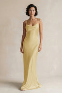 Cami Strap Sheath Satin Bridesmaid Dress in Pastel Yellow - KissProm Bridesmaid Dresses