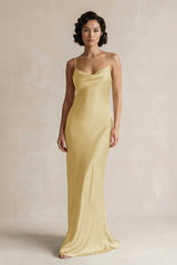 Cami Strap Sheath Satin Bridesmaid Dress in Pastel Yellow - KissProm Bridesmaid Dresses