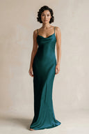 Cami Strap Sheath Satin Bridesmaid Dress in Pine - KissProm Bridesmaid Dresses