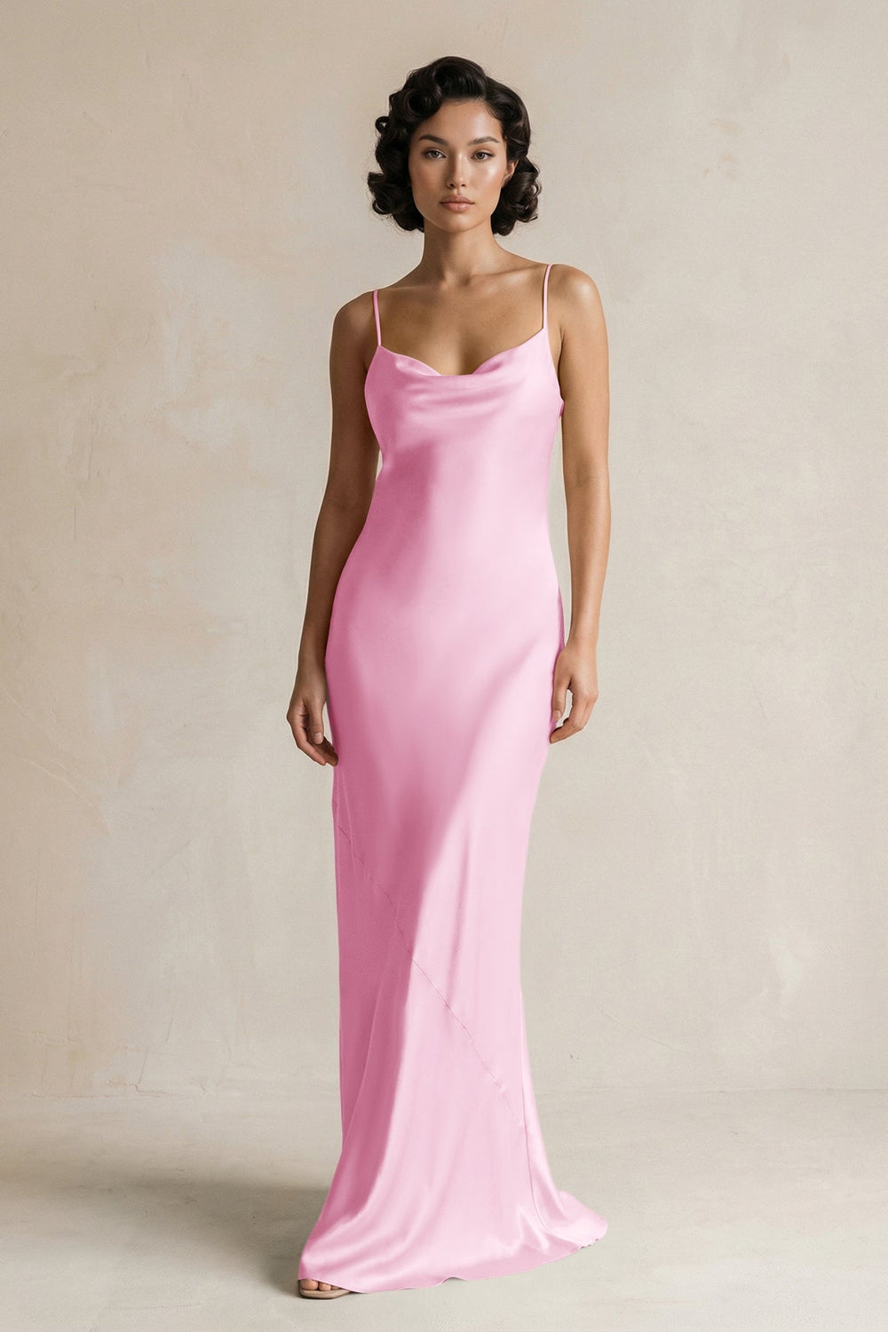 Cami Strap Sheath Satin Bridesmaid Dress in Pink - KissProm Bridesmaid Dresses
