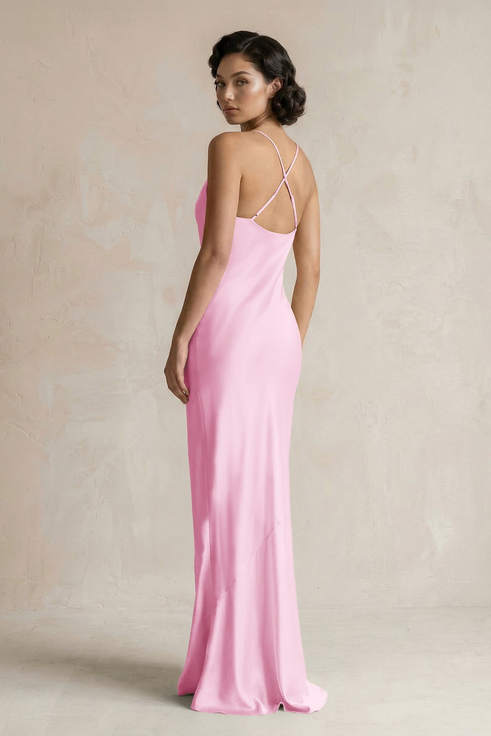 Cami Strap Sheath Satin Bridesmaid Dress in Pink - KissProm Bridesmaid Dresses