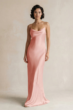 Cami Strap Sheath Satin Bridesmaid Dress in Rose Petal - KissProm Bridesmaid Dresses