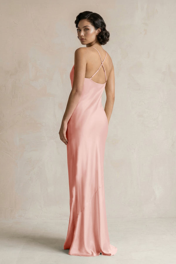 Cami Strap Sheath Satin Bridesmaid Dress in Rose Petal - KissProm Bridesmaid Dresses