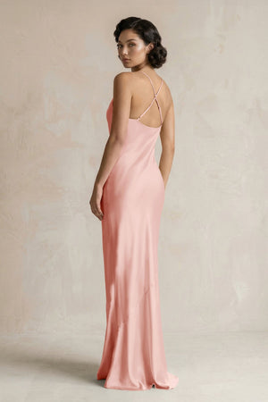 Cami Strap Sheath Satin Bridesmaid Dress in Rose Petal - KissProm Bridesmaid Dresses