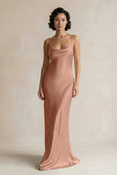 Cami Strap Sheath Satin Bridesmaid Dress in Rosette - KissProm Bridesmaid Dresses