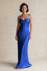 Cami Strap Sheath Satin Bridesmaid Dress in Royal Blue - KissProm Bridesmaid Dresses