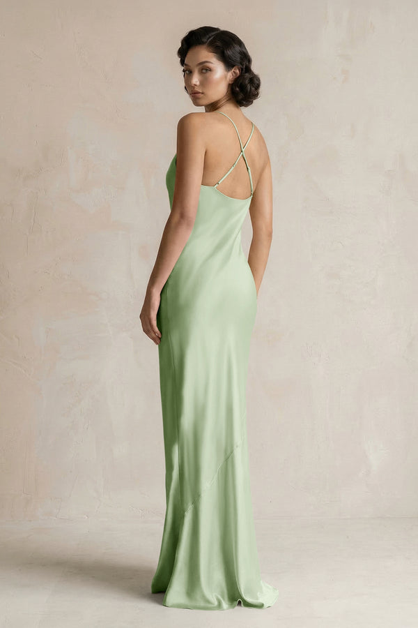 Cami Strap Sheath Satin Bridesmaid Dress in Sage - KissProm Bridesmaid Dresses