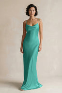 Cami Strap Sheath Satin Bridesmaid Dress in Sea Glass - KissProm Bridesmaid Dresses