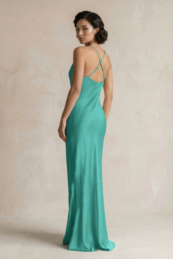 Cami Strap Sheath Satin Bridesmaid Dress in Sea Glass - KissProm Bridesmaid Dresses
