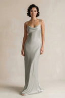 Cami Strap Sheath Satin Bridesmaid Dress in Silver - KissProm Bridesmaid Dresses