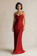 Cami Strap Sheath Satin Bridesmaid Dress in Spice - KissProm Bridesmaid Dresses