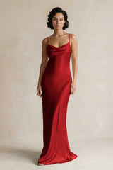 Cami Strap Sheath Satin Bridesmaid Dress in Spice - KissProm Bridesmaid Dresses
