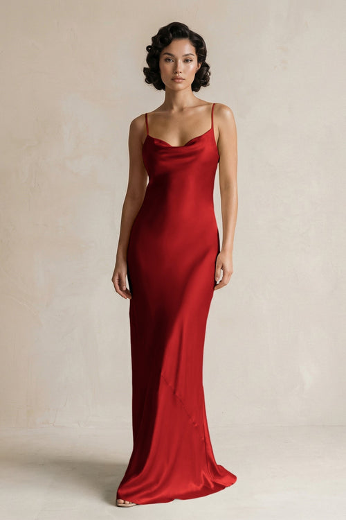 Cami Strap Sheath Satin Bridesmaid Dress in Spice - KissProm Bridesmaid Dresses