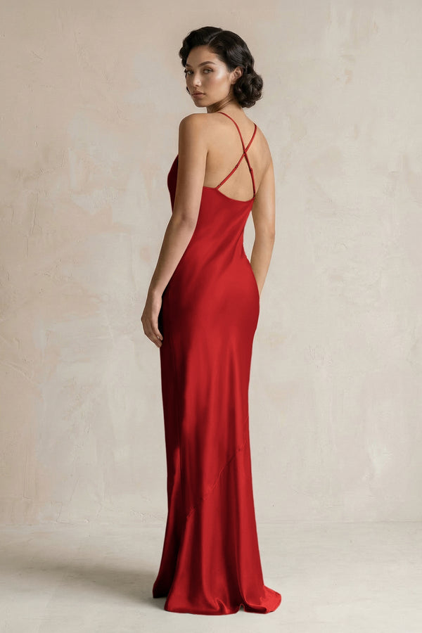 Cami Strap Sheath Satin Bridesmaid Dress in Spice - KissProm Bridesmaid Dresses