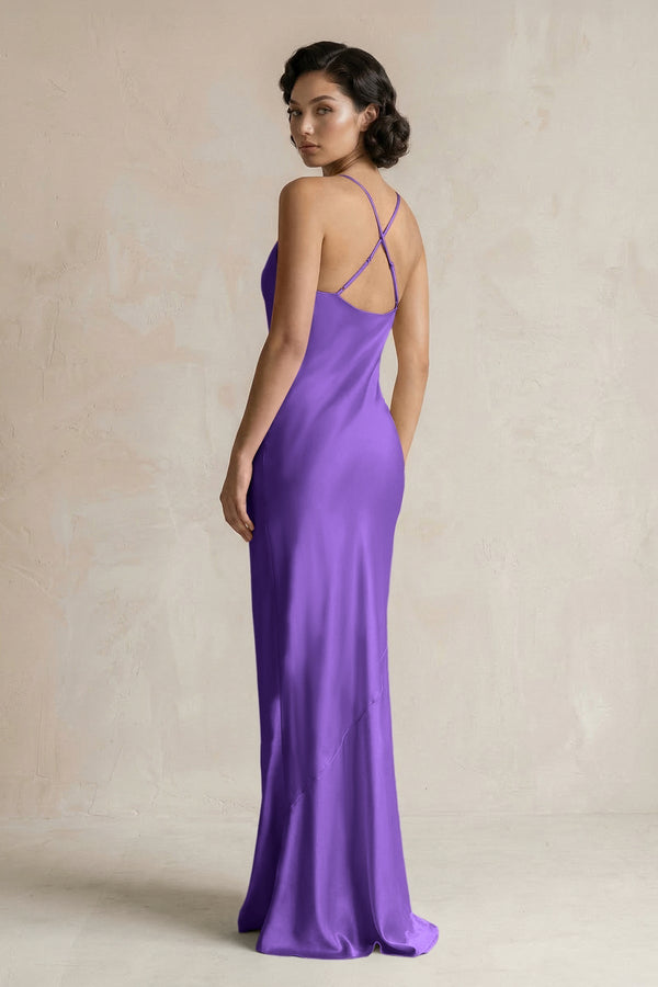 Cami Strap Sheath Satin Bridesmaid Dress in Tahiti - KissProm Bridesmaid Dresses
